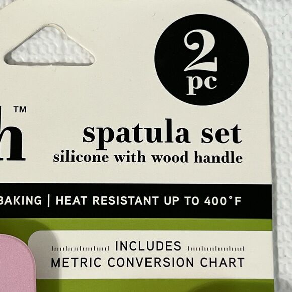 Kitch 2 PC Strawberry Silicone Spatula Set Wooden Handle Metric Conversion Chart - Picture 6 of 11